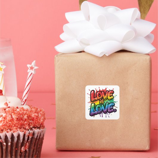 Love Is Love - Rainbow Pride Quote Art  Quadratischer Aufkleber (Party)