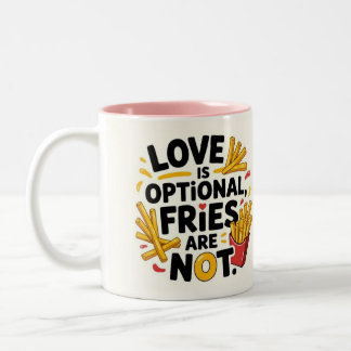 Love is optional, fries are not zweifarbige tasse