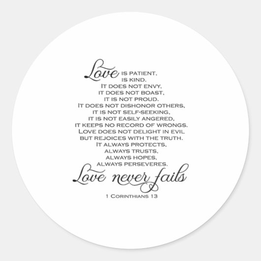 Love Is Patient Proposal Love Never Fails Heartfel Runder Aufkleber (Vorderseite)