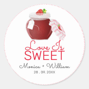 Love Is Sweet Erdbeerkonfitüre Hochzeit Runder Aufkleber