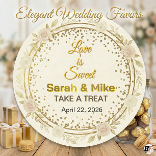 Love Is Sweet Gold Floral Hochzeitsgeschenk  Runder Aufkleber