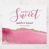 Love Is Sweet Gold & Pink Agate Stone Wedding Bierflaschenetikett (Einzelnes Label)