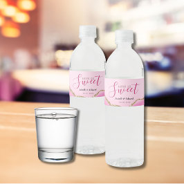 Love Is Sweet Gold & Pink Agate Stone Wedding Wasserflaschenetikett