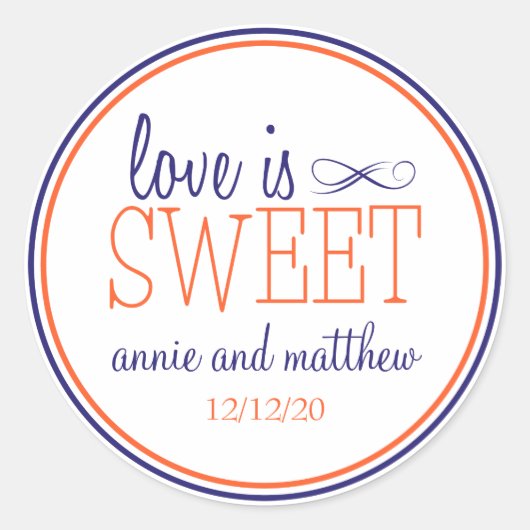 Love is Sweet Labels (Navy Blue / Orange) Runder Aufkleber (Vorderseite)