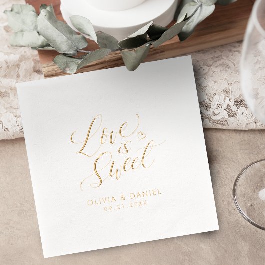 "love is sweet" modern calligraphy wedding servietten mit folie