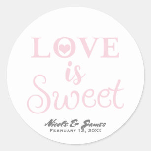 LOVE IS SWEET Rosa und Weiße moderne Hochzeitsguns Runder Aufkleber
