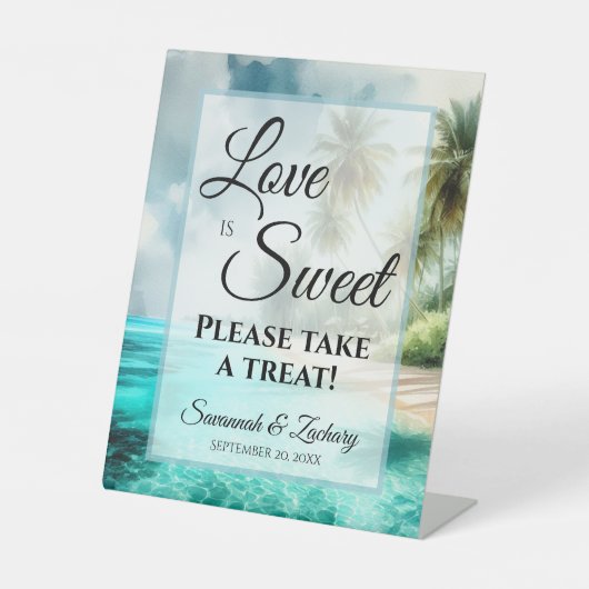 Love is Sweet Take a Treat Tropical Beach Wedding Sockelschild (Vorderseite)