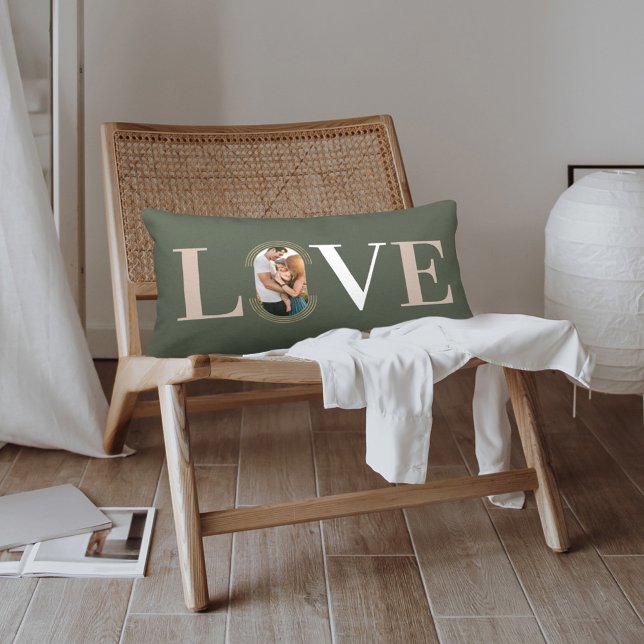 Love Joy Modern Typ Geometric Family Foto Green Lendenkissen (Von Creator hochgeladen)