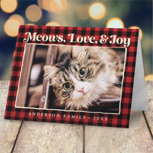 Love & Joy Moderne Karo Lustiges Katzenfoto Feiertagskarte