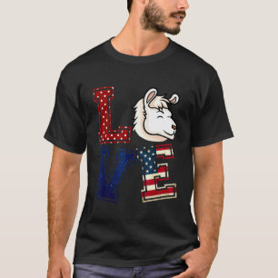 LOVE Lama Gesicht Amerikanische Flagge Patriotisch T-Shirt