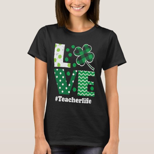 Love Leopard Shamrock Teacher Life St Patrick Day T-Shirt (Vorderseite)