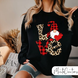 Love Leopardo Buffalo Paild Gnome Valentine´s Day Sweatshirt