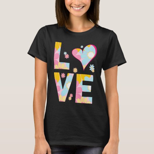 LOVE Letters Boho Hippie Vibes Daisy Pastel Print T-Shirt (Vorderseite)