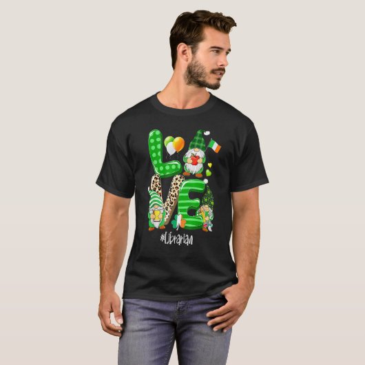 LOVE Librarian Life Gnome Leopard Shamrock St Patr T-Shirt (Vorne ganz)