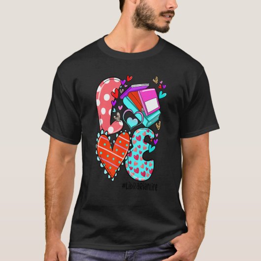 LOVE Librarian Life Leopard Heart Valentine's Day T-Shirt (Vorderseite)