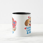 Love, Licks & Wags Happy Smiling Dog Lover Coffee  Tasse (Zentrum)