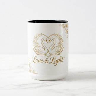 Love & Light Mug - Gold Swans Heart Design | 15 oz Zweifarbige Tasse