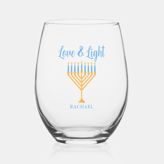 Love & Light Personalized Hanukkah Menorah Gift Weinglas Ohne Stiel (Vorderseite)