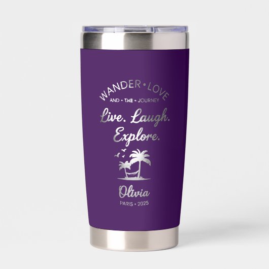 Love Live Laugh Explore Purple Travel Tumbler Thermobecher (Vorderseite)