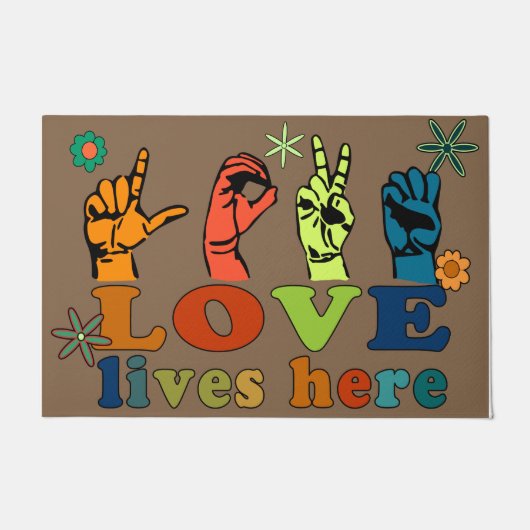  Love Lives Here Doormat, Colorful Welcome Fußmatte (Vorderseite)