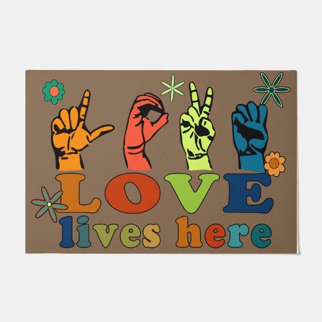  Love Lives Here Doormat, Colorful Welcome Fußmatte (Vorderseite)