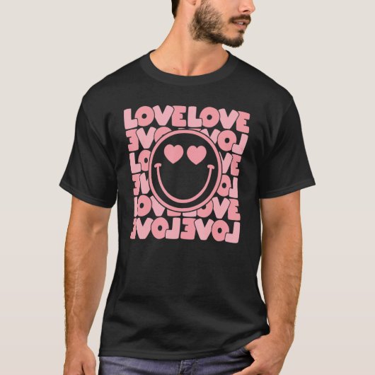 Love Love Happy Face Heart Eyes Retro Valentine's T-Shirt (Vorderseite)