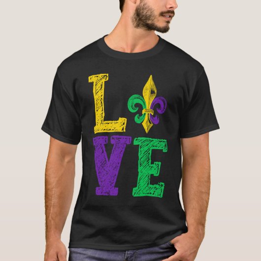 LOVE Mardi Gras Fleur De Lys Mardi Gras Parade New T-Shirt (Vorderseite)