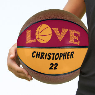 LOVE Maroon Rot und Golden Gelb Personalisiert Basketball