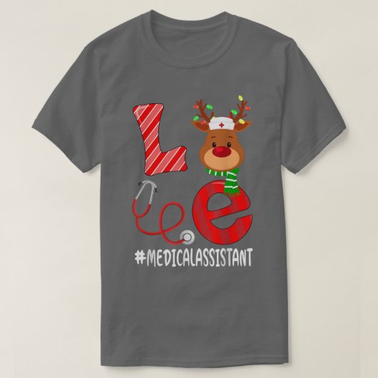 Love Medical Assistant Christmas Candy Cane Reinde T-Shirt (Design vorne)