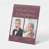 Love Memory 2 Foto Burgundy Rose Gold Wedding Sockelschild (Vorderseite)