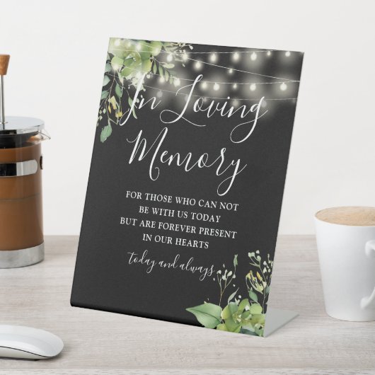 Love Memory Black Greenery String Lights Hochzeit Sockelschild (In SItu)