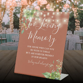 Love Memory Greenery Lights Terracotta Wedding Sockelschild
