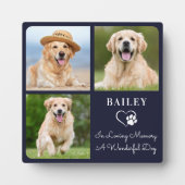 Love Memory Pet Hund Memorial Foto Collage Blau Fotoplatte (Vorderseite)