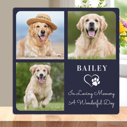 Love Memory Pet Hund Memorial Foto Collage Blau Fotoplatte