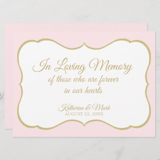 Love Memory Wedding Sign Gold und Rosa Sign Ankündigung (Vorne/Hinten)