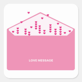 Love Message Pink Hearts Minimalist Cute Funny   Quadratischer Aufkleber