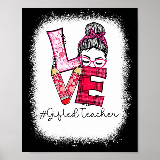 Love Messy Bun Ed Teacher Valentines Day Matching Poster (Vorne)