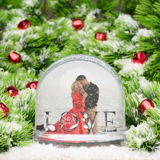 Love Modern Script Monogram Year 2 Photo Schneekugeln (Weihnachten)