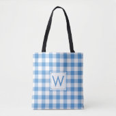 Love Monogram Light Blue White Gingham Muster Tasche (Vorderseite)
