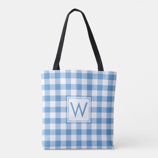 Love Monogram Light Blue White Gingham Muster Tasche (Rückseite)