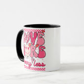 Love More Worry Less Valentine Design • Retro Pink Tasse (Vorderseite Links)