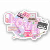 LOVE & MUSIC Y2K Retro Sticker – Pink Pop Vibes (Vorderseite)