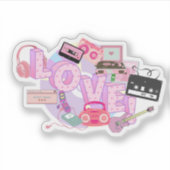 LOVE & MUSIC Y2K Retro Sticker – Pink Pop Vibes (Vorderseite)