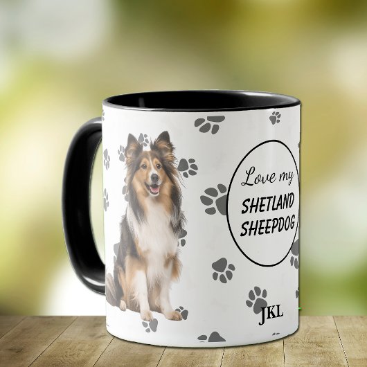 Love My Shetland Sheepdog Dog Pawprint Tasse