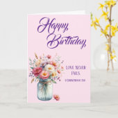 Love Never Fails Christian Birthday Greetings Karte (Gelbe Blume)