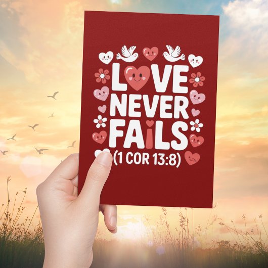 Love Never Fails Christian Valentine Scripture Karte