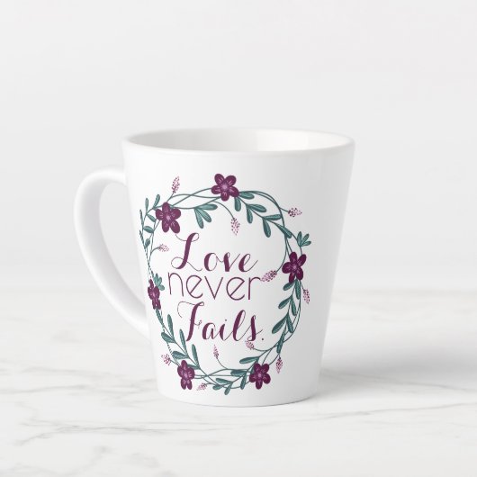 Love Never Fails Latte Mug Milchtasse (Linke Ecke)