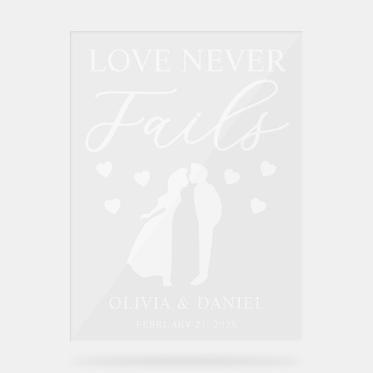 Love Never Fails Personalized Wedding Acrylschild (Vorderseite)