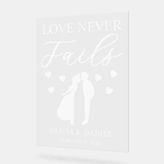 Love Never Fails Personalized Wedding Acrylschild (Winkel)