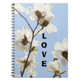 LOVE Notizbuch Blaue Himmel Weiße Magnolien Blumen Notizblock